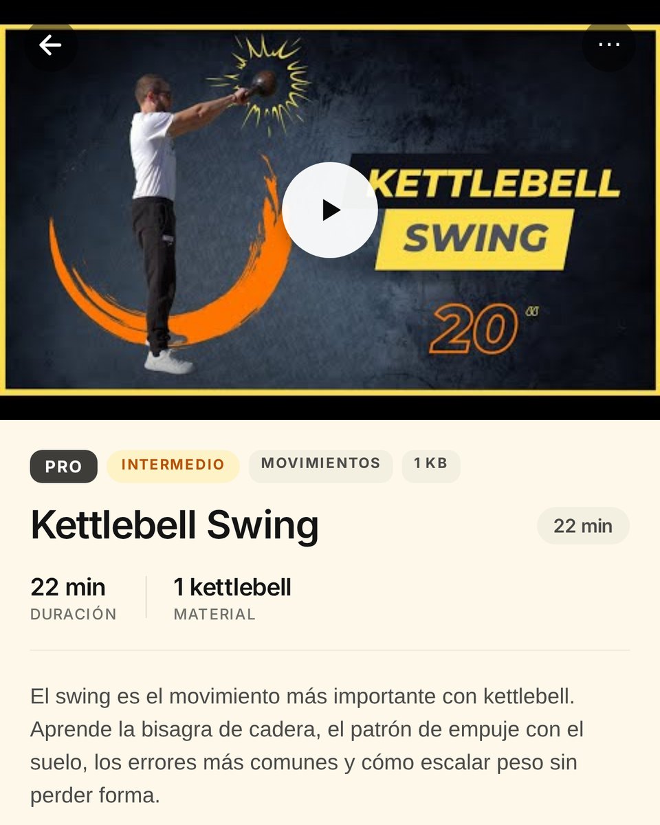 Ficha del swing en la app: el vídeo de Dani explicándolo y debajo los pasos para hacerlo bien
